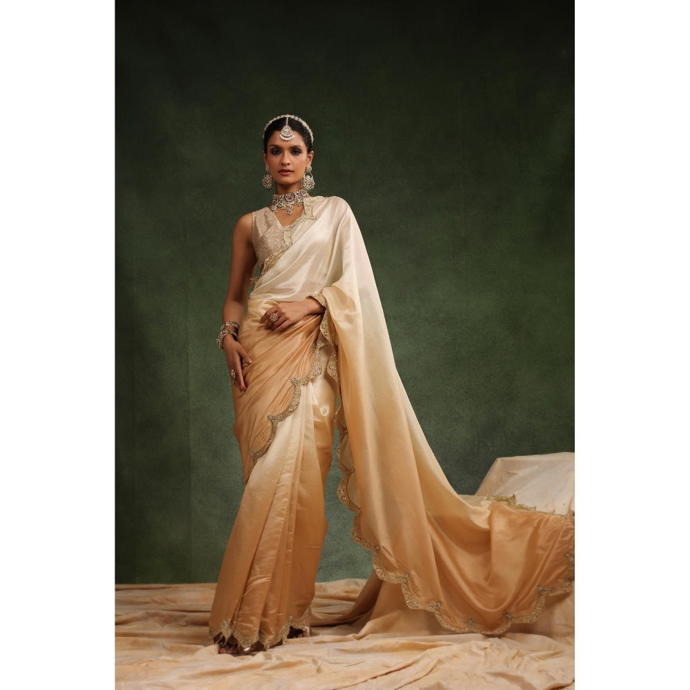 CHARU MAKKAR Cream Embellished Saree with Unstitched Blouse