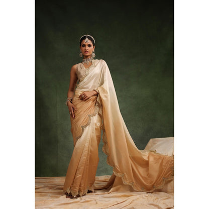 CHARU MAKKAR Cream Embellished Saree with Unstitched Blouse