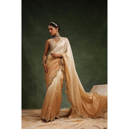 CHARU MAKKAR Cream Embellished Saree with Unstitched Blouse