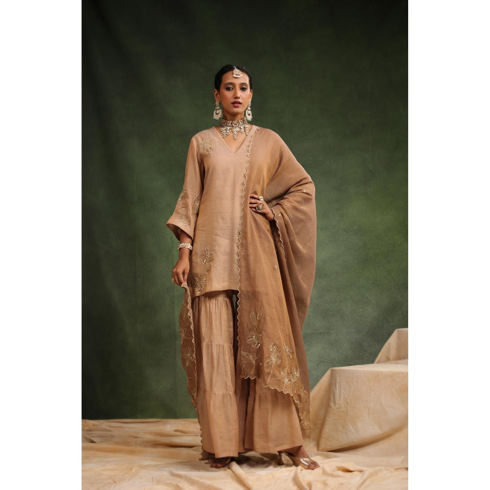 CHARU MAKKAR Beige Sharara with Kurta and Dupatta (Set of 3)