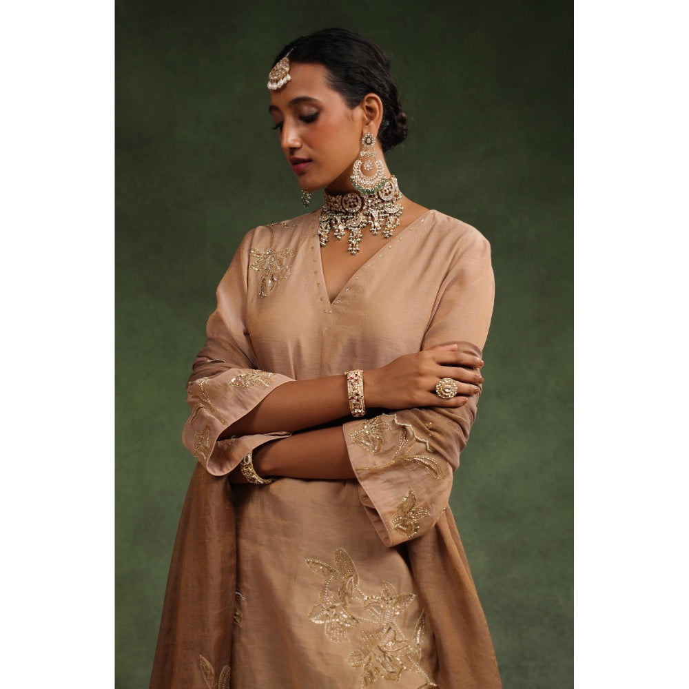 CHARU MAKKAR Beige Sharara with Kurta and Dupatta (Set of 3)
