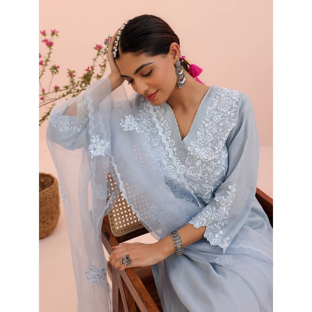 CHARU MAKKAR Blue Kurta with Palazzo and Dupatta (Set of 3)
