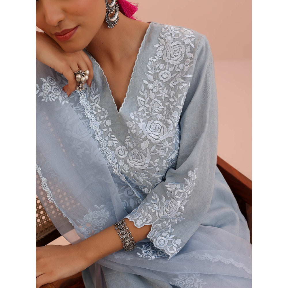 CHARU MAKKAR Blue Kurta with Palazzo and Dupatta (Set of 3)
