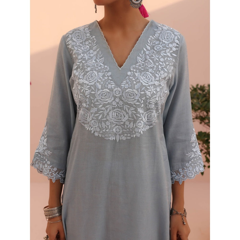 CHARU MAKKAR Blue Kurta with Palazzo and Dupatta (Set of 3)