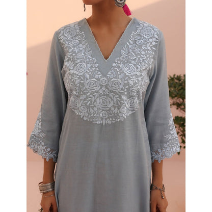 CHARU MAKKAR Blue Kurta with Palazzo and Dupatta (Set of 3)