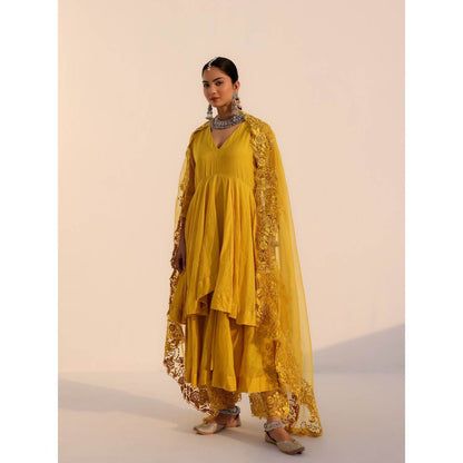 CHARU MAKKAR Anvi Mustard Yellow Kurta with Palazzo and Dupatta (Set of 3)