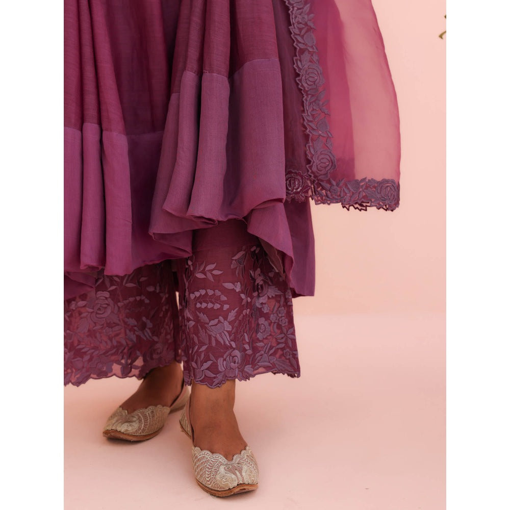 CHARU MAKKAR Nyra Purple Kurta with Palazzo and Dupatta (Set of 3)