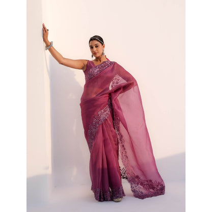 CHARU MAKKAR Myra Mauve Saree with Stitched Blouse