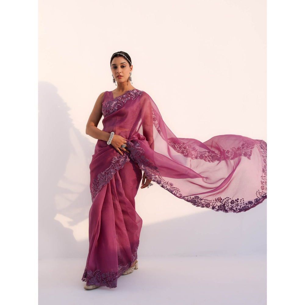 CHARU MAKKAR Myra Mauve Saree with Stitched Blouse