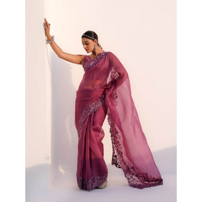 CHARU MAKKAR Myra Mauve Saree with Stitched Blouse