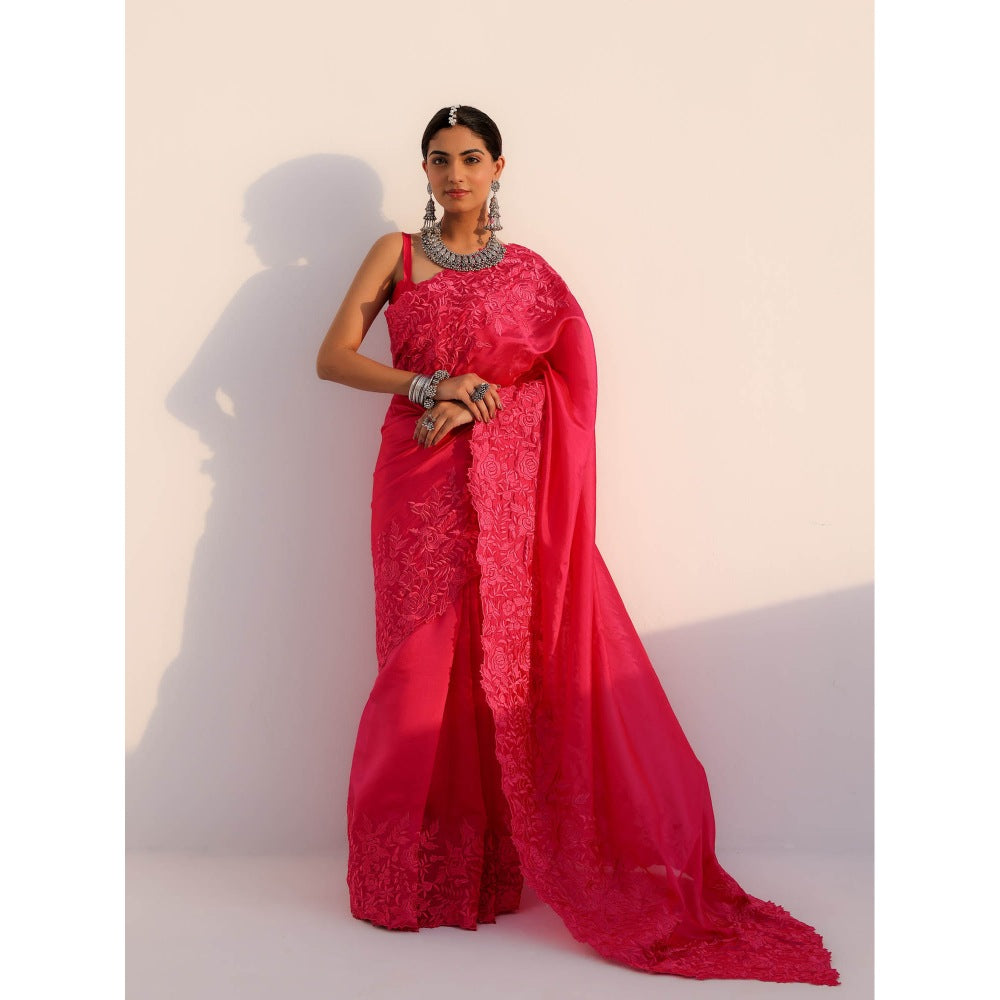 CHARU MAKKAR Myra Rani Pink Saree with Stitched Blouse