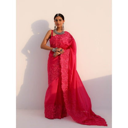CHARU MAKKAR Myra Rani Pink Saree with Stitched Blouse