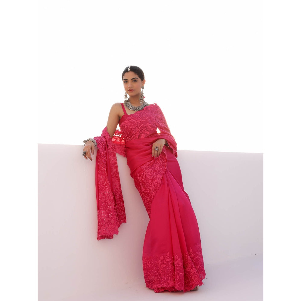 CHARU MAKKAR Myra Rani Pink Saree with Stitched Blouse