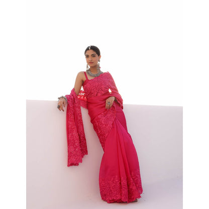 CHARU MAKKAR Myra Rani Pink Saree with Stitched Blouse