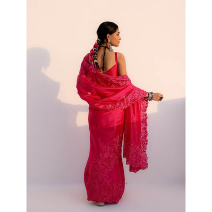 CHARU MAKKAR Myra Rani Pink Saree with Stitched Blouse