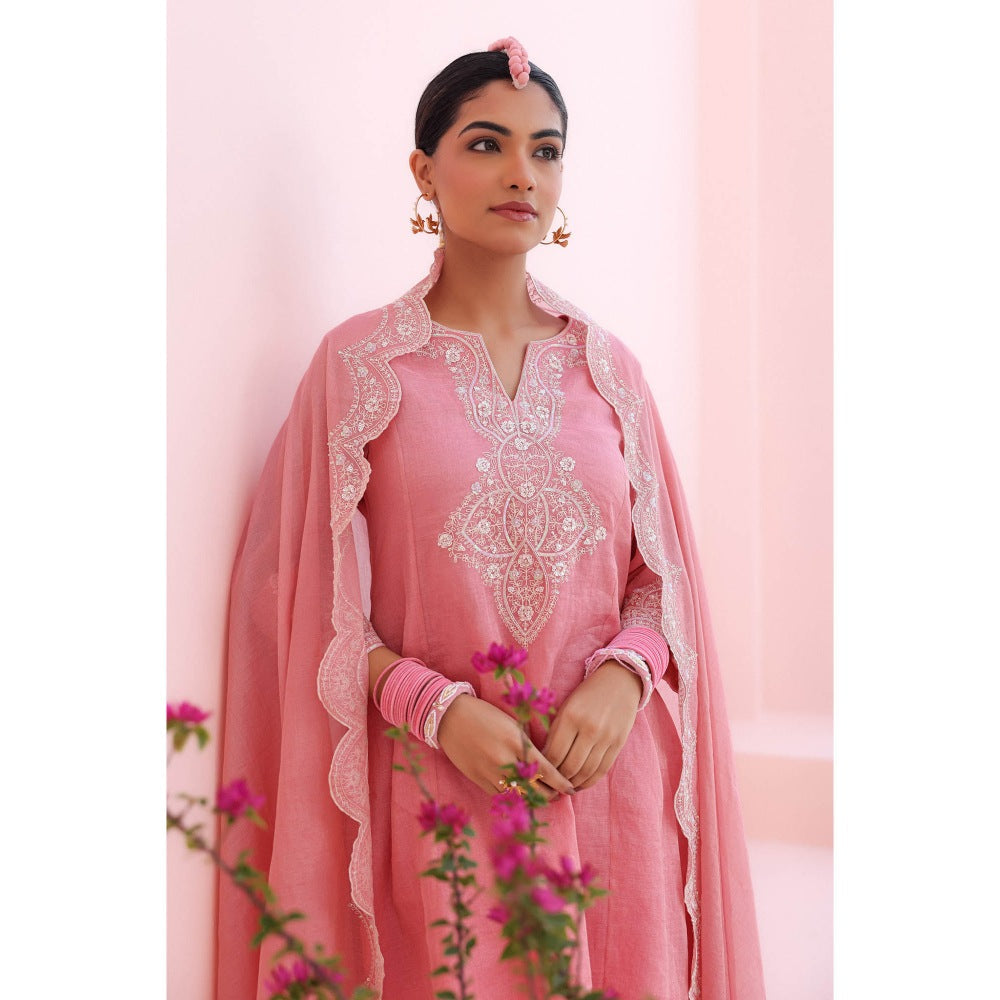 CHARU MAKKAR Siya Rose Pink Kurti with Dhoti and Dupatta (Set of 3)