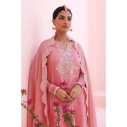 CHARU MAKKAR Siya Rose Pink Kurti with Dhoti and Dupatta (Set of 3)