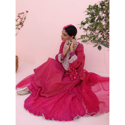 CHARU MAKKAR Misha Rani Pink Kurta with Skirt and Dupatta (Set of 3)