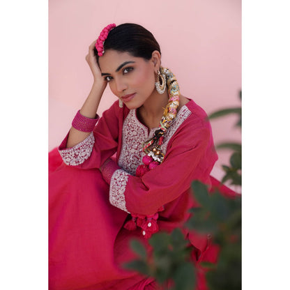 CHARU MAKKAR Misha Rani Pink Kurta with Skirt and Dupatta (Set of 3)