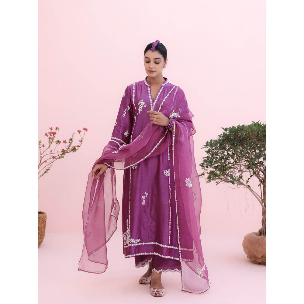 CHARU MAKKAR Purple Kurta with Palazzo and Dupatta (Set of 3)