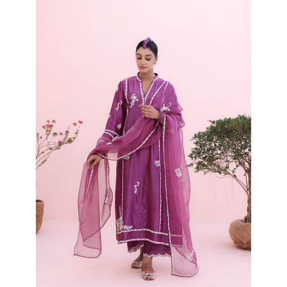 CHARU MAKKAR Purple Kurta with Palazzo and Dupatta (Set of 3)