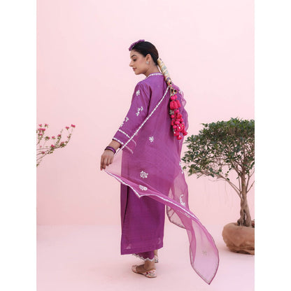 CHARU MAKKAR Purple Kurta with Palazzo and Dupatta (Set of 3)