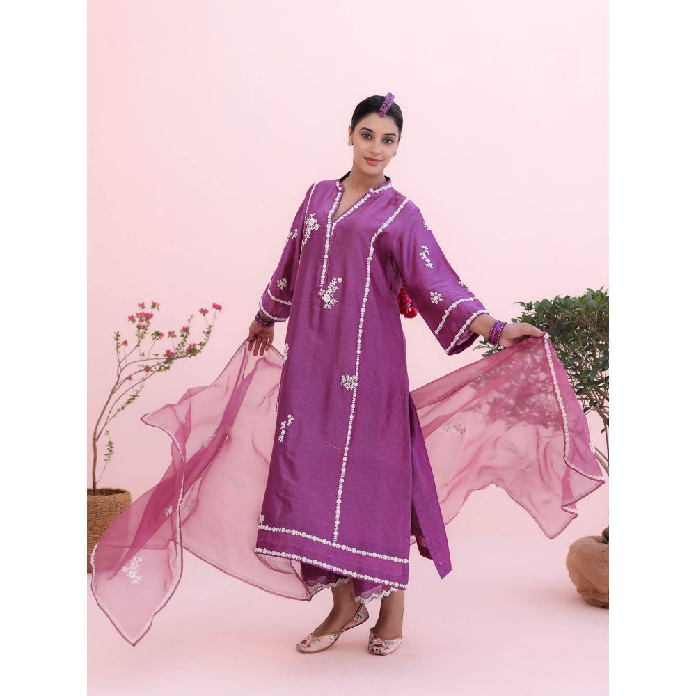 CHARU MAKKAR Purple Kurta with Palazzo and Dupatta (Set of 3)