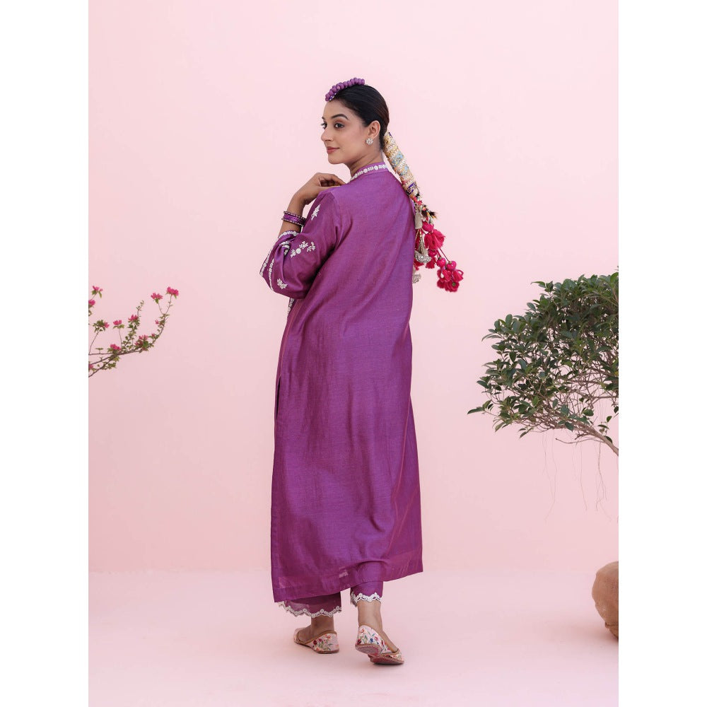 CHARU MAKKAR Purple Kurta with Palazzo and Dupatta (Set of 3)
