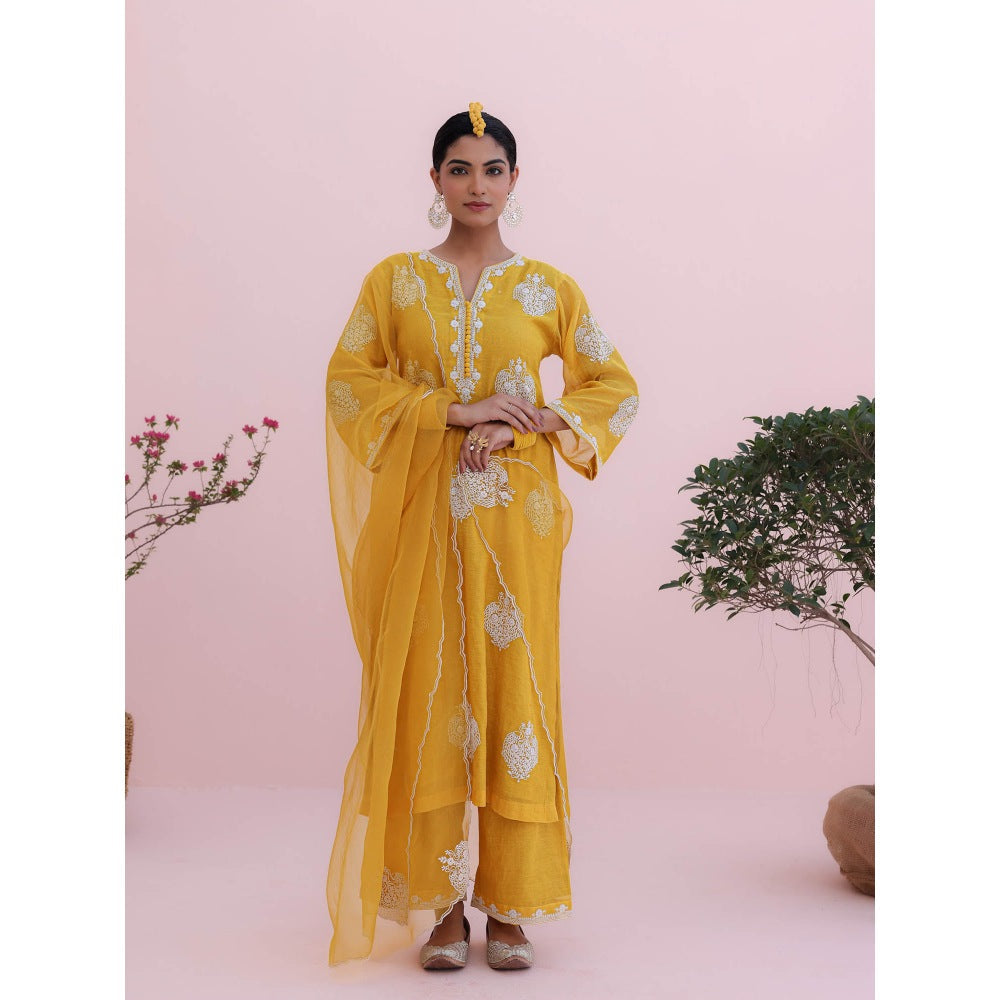 CHARU MAKKAR Mustard Yellow Kurta with Palazzo and Dupatta (Set of 3)