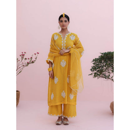 CHARU MAKKAR Mustard Yellow Kurta with Palazzo and Dupatta (Set of 3)