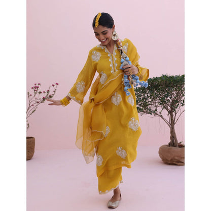 CHARU MAKKAR Mustard Yellow Kurta with Palazzo and Dupatta (Set of 3)