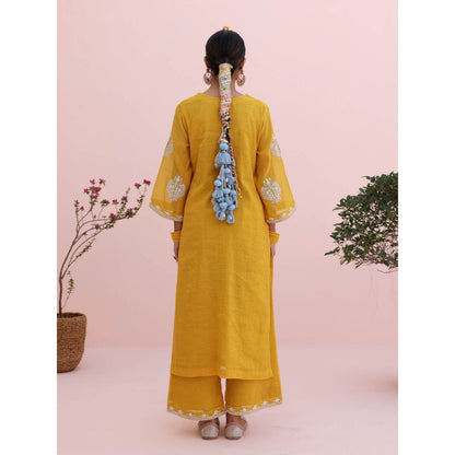 CHARU MAKKAR Mustard Yellow Kurta with Palazzo and Dupatta (Set of 3)