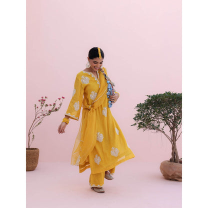 CHARU MAKKAR Mustard Yellow Kurta with Palazzo and Dupatta (Set of 3)