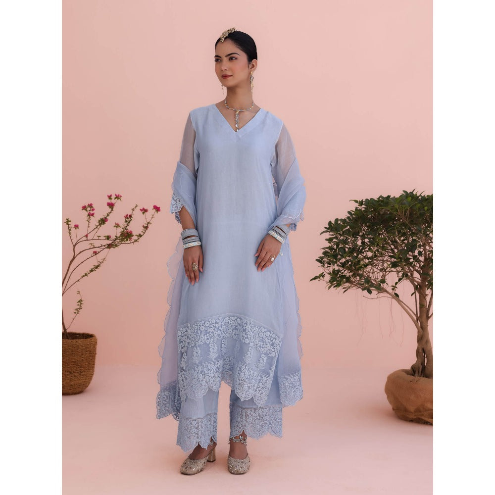 CHARU MAKKAR Mahi Moon Blue Kurta with Palazzo and Dupatta (Set of 3)