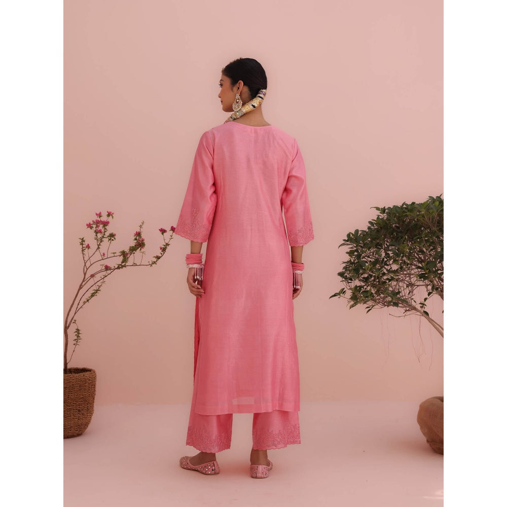 CHARU MAKKAR Isha Rose Pink Kurta with Palazzo and Dupatta (Set of 3)