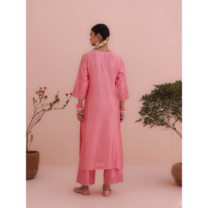 CHARU MAKKAR Isha Rose Pink Kurta with Palazzo and Dupatta (Set of 3)