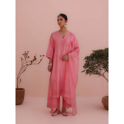 CHARU MAKKAR Isha Rose Pink Kurta with Palazzo and Dupatta (Set of 3)