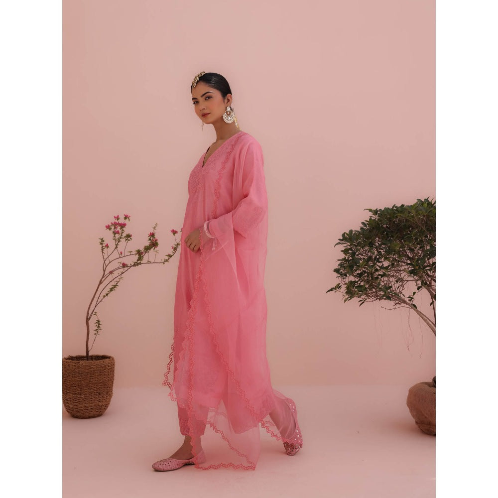 CHARU MAKKAR Isha Rose Pink Kurta with Palazzo and Dupatta (Set of 3)