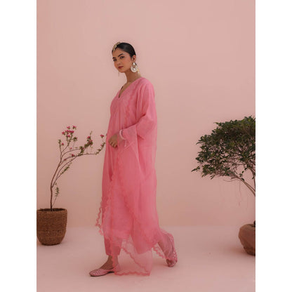 CHARU MAKKAR Isha Rose Pink Kurta with Palazzo and Dupatta (Set of 3)