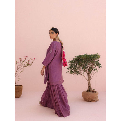 CHARU MAKKAR Purple Kurti with Sharara and Dupatta (Set of 3)