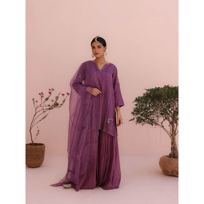 CHARU MAKKAR Purple Kurti with Sharara and Dupatta (Set of 3)