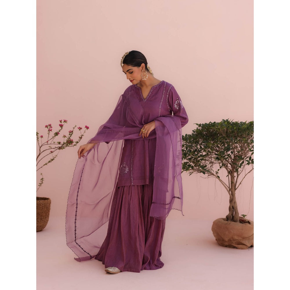 CHARU MAKKAR Purple Kurti with Sharara and Dupatta (Set of 3)