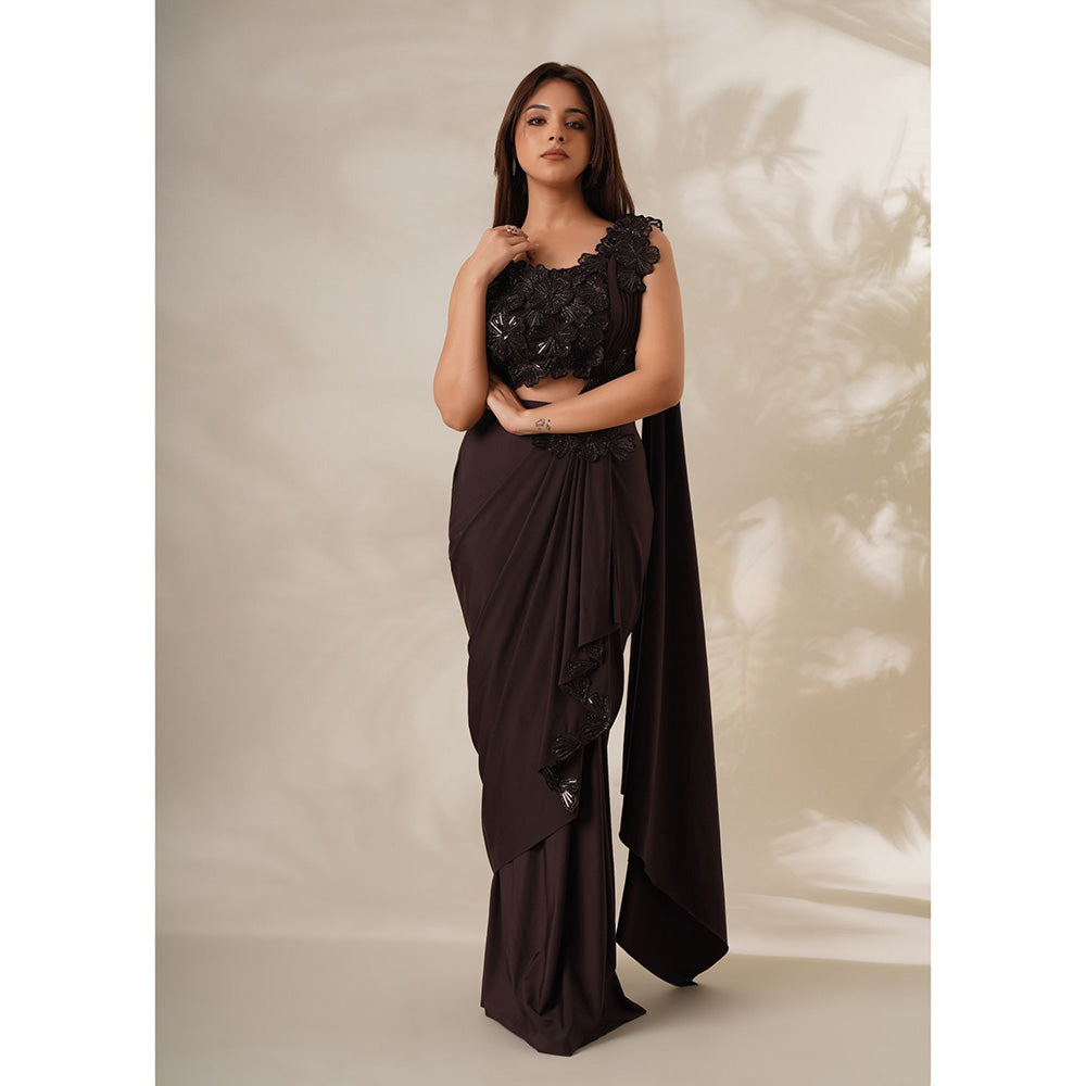 CHAASHNI BY MAANSI & KETAN Hazel Resham Embroidered Pre-Drape Saree with Stitched Blouse