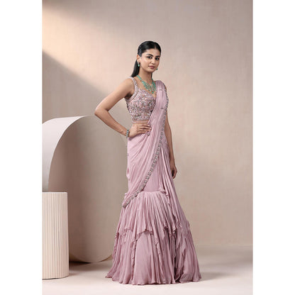 CHAASHNI BY MAANSI & KETAN Mauve Georgette Lehenga Saree with Stitched Blouse