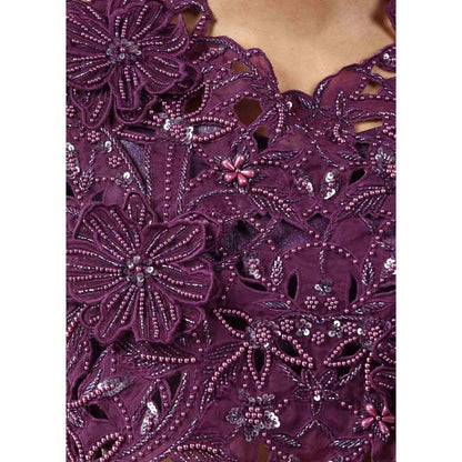 CHAASHNI BY MAANSI & KETAN Purple Indo Western Skirt with Crop Top and Cape (Set of 3)