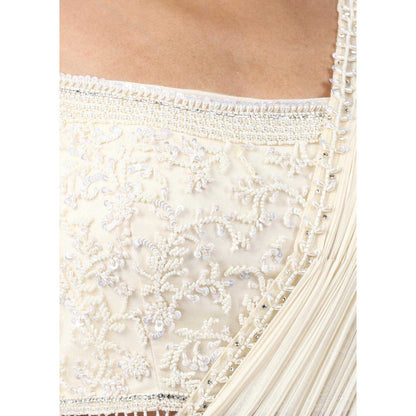 CHAASHNI BY MAANSI & KETAN Ivory Embroidered Georgette Saree with Stitched Blouse