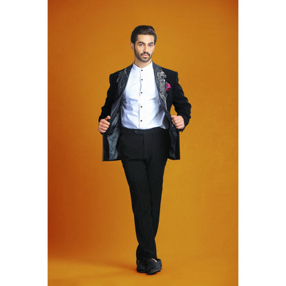 CHAR CHAAND Midnight Majesty Seahorse Patchwork Tuxedo with Pant (Set of 2)