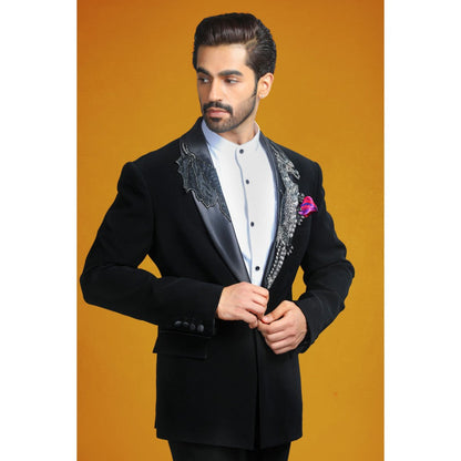 CHAR CHAAND Midnight Majesty Seahorse Patchwork Tuxedo with Pant (Set of 2)