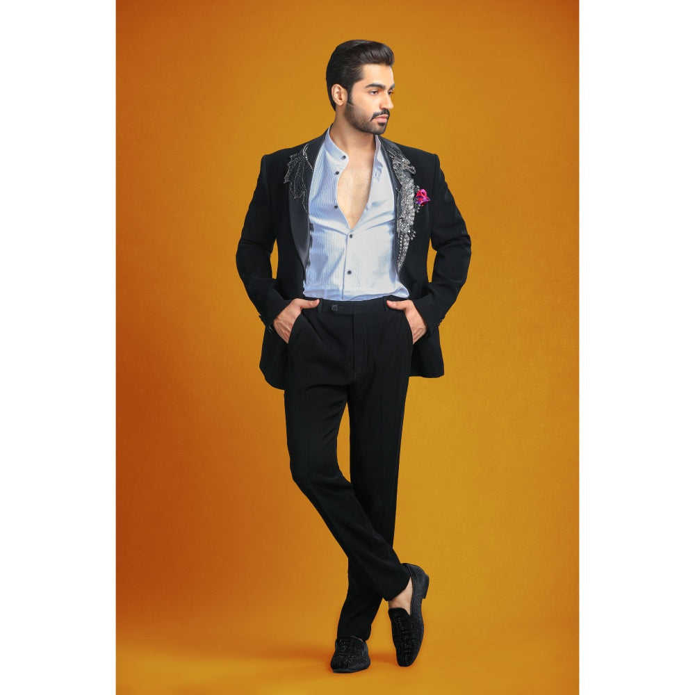 CHAR CHAAND Midnight Majesty Seahorse Patchwork Tuxedo with Pant (Set of 2)