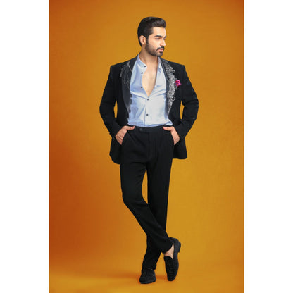 CHAR CHAAND Midnight Majesty Seahorse Patchwork Tuxedo with Pant (Set of 2)